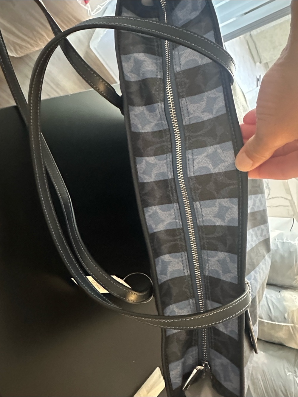 COACH SIGNATURE LARGE CITY TOTE DENIM WITH BLUE STRIPES PATTERN - Picture 9 of 9
